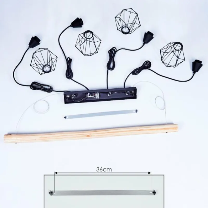 hofstein Suspension Betsele Bois clair, Noir, 4 lumières