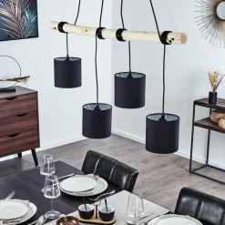 Lampes En Tissu-hofstein Suspension Betsele Bois clair, Noir, 4 lumières