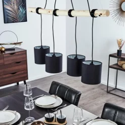 Lampes En Tissu-hofstein Suspension Betsele Bois clair, Noir, 4 lumières
