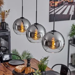 hofstein Suspension Boules 25 cm Koyoto Chrome, Clair, 3 lumières