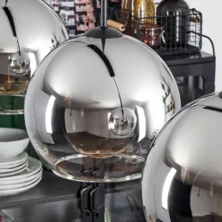 hofstein Suspension Boules 25 cm Koyoto Chrome, Clair, 3 lumières