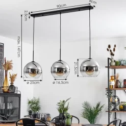 hofstein Suspension Boules 25 cm Koyoto Chrome, Clair, 3 lumières