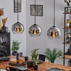 hofstein Suspension Boules 25 cm Koyoto Chrome, Clair, 3 lumières