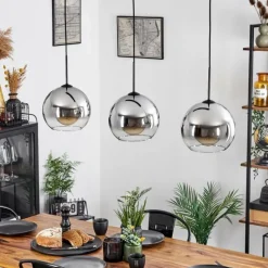 hofstein Suspension Boules 25 cm Koyoto Chrome, Clair, 3 lumières