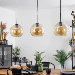 hofstein Suspension Boules 25 cm Koyoto Ambre, 3 lumières