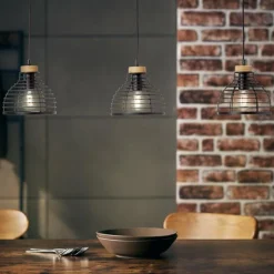 Lampes Industrielles-Luminaires Brilliant Suspension Brilliant Avia Bois clair, Noir, 3 lumières