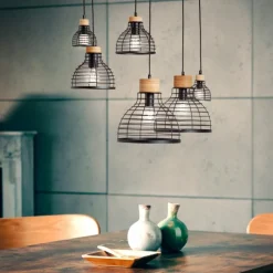 Lampes Industrielles-Luminaires Brilliant Suspension Brilliant Avia Bois clair, Noir, 6 lumières