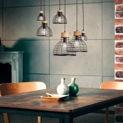 Lampes Industrielles-Luminaires Brilliant Suspension Brilliant Avia Bois clair, Noir, 6 lumières