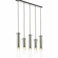 Suspension Verre Fumé-Luminaires Brilliant Suspension Brilliant Glasini Noir, 5 lumières