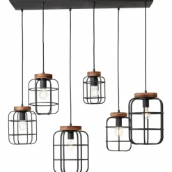 Lampes Industrielles-Luminaires Brilliant Suspension Brilliant Gwen Bois foncé, Noir, 6 lumières