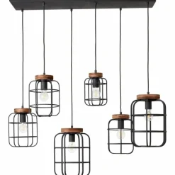 Lampes Industrielles-Luminaires Brilliant Suspension Brilliant Gwen Bois foncé, Noir, 6 lumières