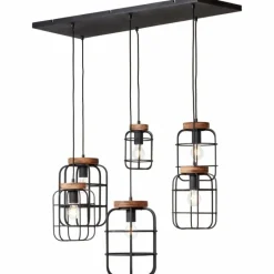 Lampes Industrielles-Luminaires Brilliant Suspension Brilliant Gwen Bois foncé, Noir, 6 lumières