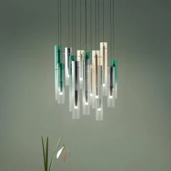 Lampes Dorées-Luminaires Brilliant Suspension Brilliant Inez LED Argenté, 14 lumières