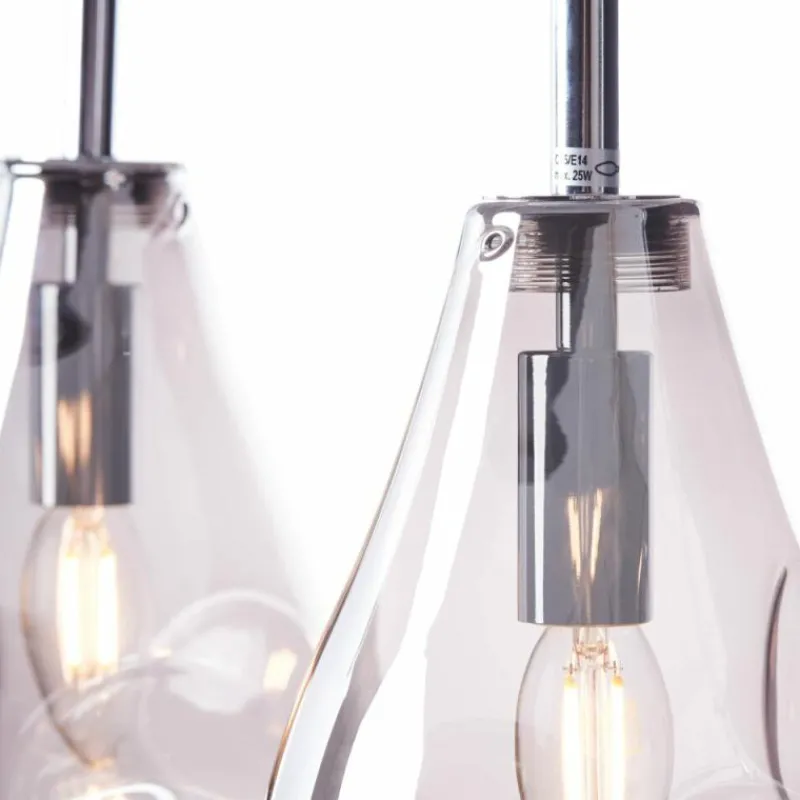 Suspension Verre Fumé-Luminaires Brilliant Suspension Brilliant Living Drops Chrome, 3 lumières