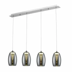 Suspension Verre Fumé-Luminaires Brilliant Suspension Brilliant Metropolis LED Chrome, 4 lumières