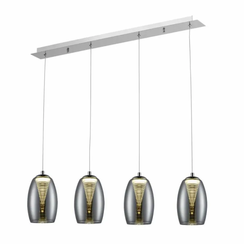 Suspension Verre Fumé-Luminaires Brilliant Suspension Brilliant Metropolis LED Chrome, 4 lumières
