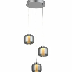Suspension Verre Fumé-Luminaires Brilliant Suspension Brilliant Rafa LED Chrome, 3 lumières