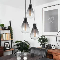 Suspension Verre Fumé-hofstein Suspension Brolla Noir, 3 lumières