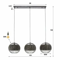 Style Boho-Chic-hofstein Suspension Burgase Anthracite, 3 lumières