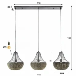 Style Boho-Chic-hofstein Suspension Burgase Anthracite, 3 lumières