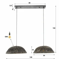 Style Boho-Chic-hofstein Suspension Burgase Anthracite, 2 lumières