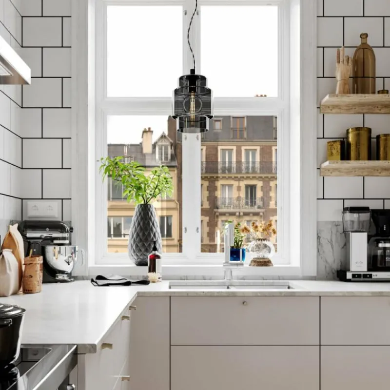 Suspension Verre Fumé-By Rydéns Suspension By Rydens Ebbot Noir, 1 lumière