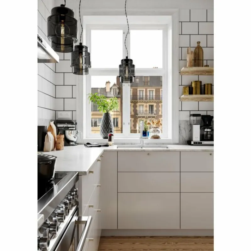 Suspension Verre Fumé-By Rydéns Suspension By Rydens Ebbot Noir, 1 lumière