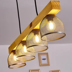 Lampes Vintages & Rétros-hofstein Suspension Camotes Bois clair, Nickel mat, 4 lumières