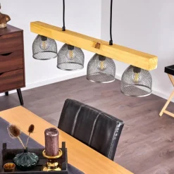 Lampes Vintages & Rétros-hofstein Suspension Camotes Bois clair, Nickel mat, 4 lumières