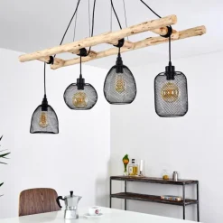 Lampes Vintages & Rétros-hofstein Suspension Canazei Bois clair, Noir, 4 lumières