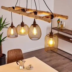 Lampes Vintages & Rétros-hofstein Suspension Canazei Bois clair, Noir, 4 lumières