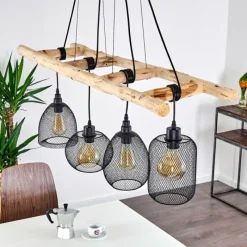 Lampes Vintages & Rétros-hofstein Suspension Canazei Bois clair, Noir, 4 lumières