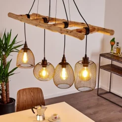 Lampes Vintages & Rétros-hofstein Suspension Canazei Bois clair, Noir, 4 lumières