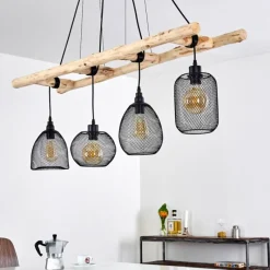 Lampes Vintages & Rétros-hofstein Suspension Canazei Bois clair, Noir, 4 lumières