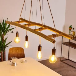 Luminaires Scandinaves-hofstein Suspension Canazei Brun, Bois clair, Noir, 4 lumières