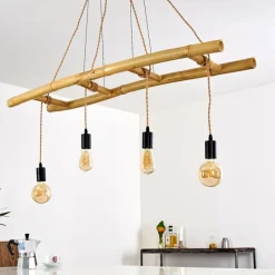 Luminaires Scandinaves-hofstein Suspension Canazei Brun, Bois clair, Noir, 4 lumières