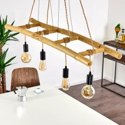 Luminaires Scandinaves-hofstein Suspension Canazei Brun, Bois clair, Noir, 4 lumières