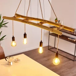 Luminaires Scandinaves-hofstein Suspension Canazei Brun, Bois clair, Noir, 4 lumières