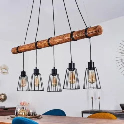 Lampes Vintages & Rétros-hofstein Suspension Canedo Brun, Noir, 5 lumières