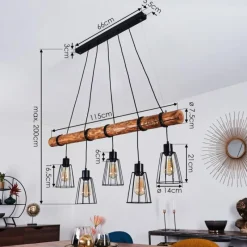 Lampes Vintages & Rétros-hofstein Suspension Canedo Brun, Noir, 5 lumières