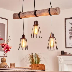 Style Boho-Chic-hofstein Suspension Canedo Gris, Noir, 3 lumières