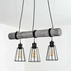 Style Boho-Chic-hofstein Suspension Canedo Gris, Noir, 3 lumières