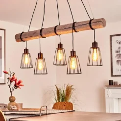 Style Boho-Chic-hofstein Suspension Canedo Gris, Noir, 5 lumières