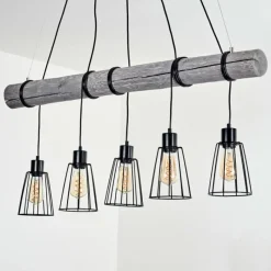 Style Boho-Chic-hofstein Suspension Canedo Gris, Noir, 5 lumières