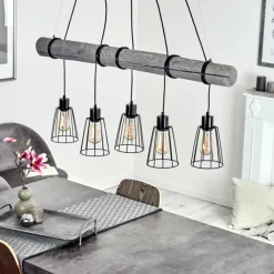 Style Boho-Chic-hofstein Suspension Canedo Gris, Noir, 5 lumières