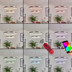 hofstein Suspension Canisteo LED Argenté, 2 lumières, Télécommandes, Changeur de couleurs