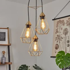 Lampes Industrielles-hofstein Suspension Cenova Laiton, Noir, 3 lumières