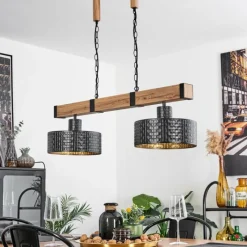 Lampes Dorées-hofstein Suspension Chabian Brun, Couleur bois, Noir, 2 lumières