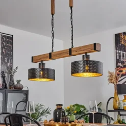 Lampes Dorées-hofstein Suspension Chabian Brun, Couleur bois, Noir, 2 lumières