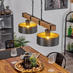 Lampes Dorées-hofstein Suspension Chabian Brun, Couleur bois, Noir, 2 lumières